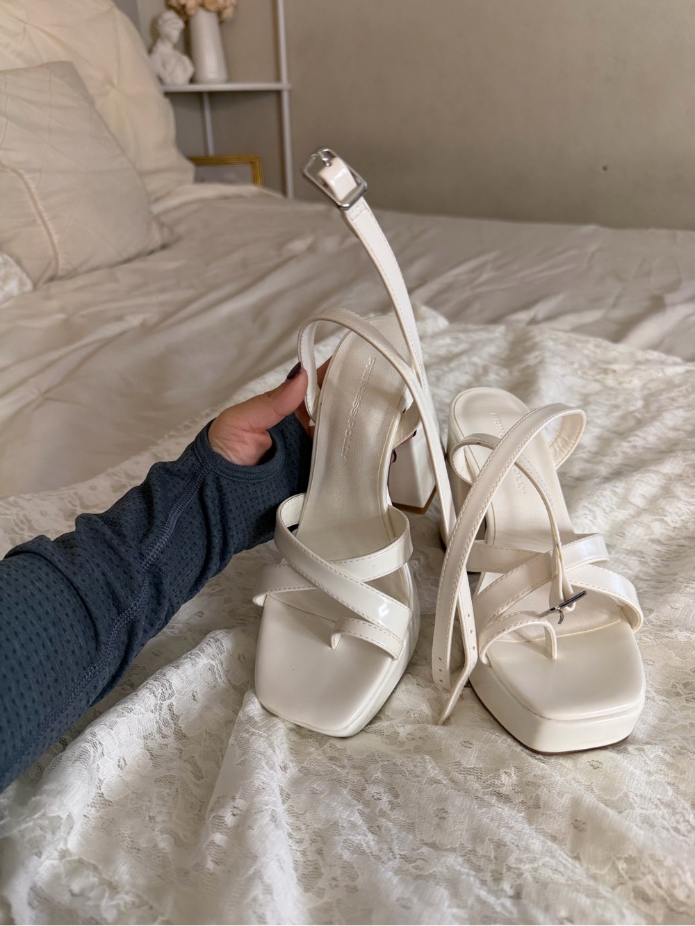 Princess Polly Ivory Strappy Square-Toe Block Heel Sandals